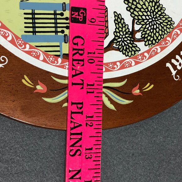 Vintage 1964 Berggren 12" Round Norwegian Rosemailing Wood Wall Plaque Signed - Picture 6 of 8